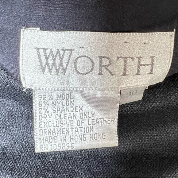 Worth black wool blend with leather trim and studs straight skirt size 10 B189 - Picture 3 of 4